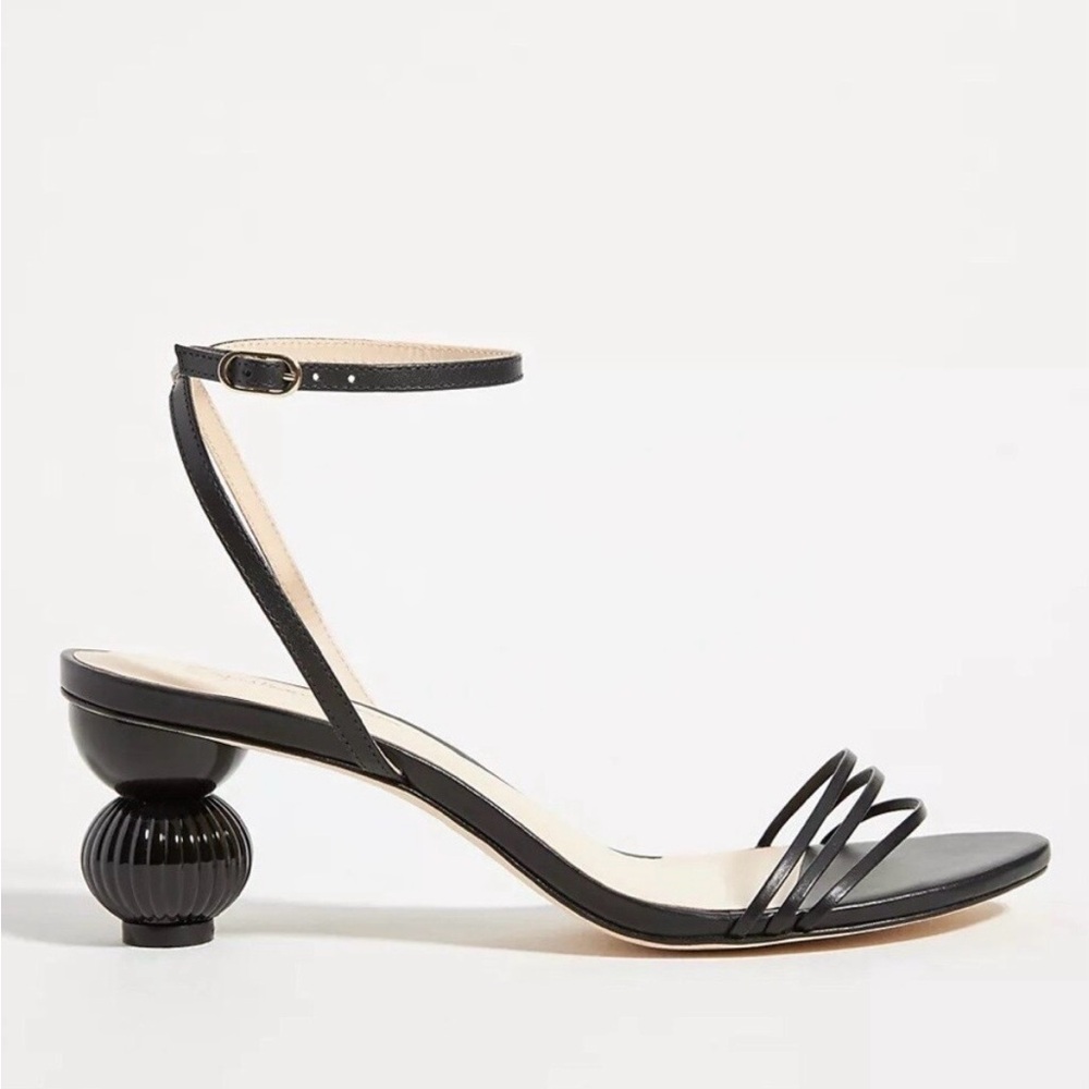 Anthropologie Guilhermina Sculptural Black Leather
Heeled Sandals 6M